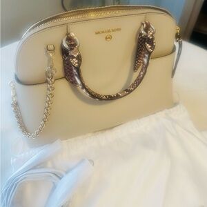 Michael Kors Beige Satchel with Snakeskin Accents